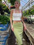 Poshoot   Bow High Waist Midi Skirts 2023 Outfits Streetwear  Bodycon Slit Green Summer Skirts Women Party Holiday Clothing