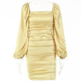 Poshoot  Backless  Dress Women Long Lantern Sleeve Mini 2023 New Spring Bodycon Partywear Women Night Club Satin Dresses