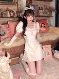 POSHOOT White Japanese Kawaii Lolita Dress Women Bow Korean Style Sweet Party Mini Dresses France Princess Cute Fairy Dress Summer 2022