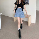 Poshoot Denim Skirt Sweet Ruffles A-LINE Mini Skirts Korean Fashion Streetwear Ladies Short Skirts Jeans Casual All Match Women Skirt