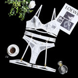 POSHOOT 3-Piece Black Bra Set Women Patchwork See Through Mesh Lingerie Set Ladies Sexy Panty Underwear Set