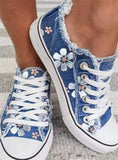 POSHOOT Women Shoes For Women 2022 Retro Floral Print Canva Shoes Female Fashion Student Spring Flat Lace-Up Sneakers Casual Shoes Women