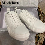 Back To School Poshoot 2022 Spring Autumn England Style Fashion Genuine Leather Cowhide Casual Vulcanized Pure White Shoes Sneakers Woman