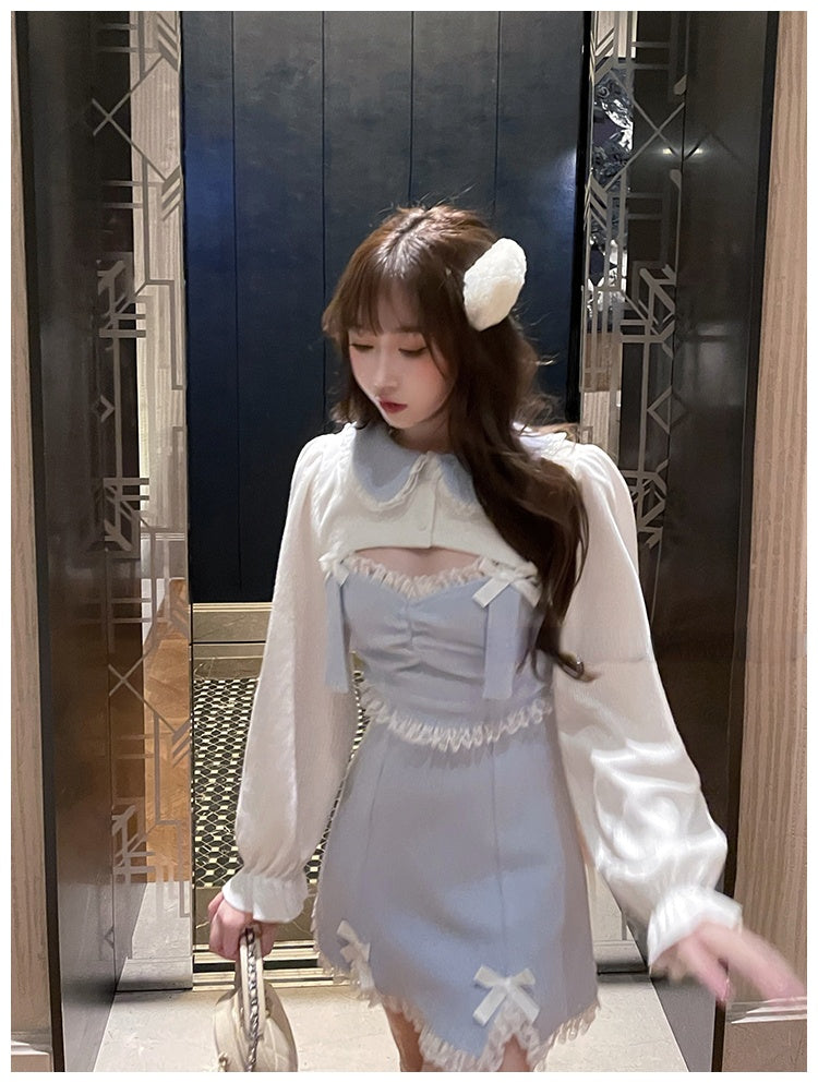 POSHOOT Lace Japanese Sweet Lolita Dress Women Bow Pink Kawaii Party Mini Dresses Female Blue Princess Korean Fashion Dresse Winter 2022