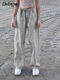 POSHOOT  Casual Loose Grey Drawstring Baggy Women's Pants Hip Hop Streetwear Low Waist Joggers Shirring Summer Trousers Bottom