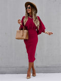 Poshoot Women Autumn Winter Long Sleeve Elegant Office Midi Tight Dresses Solid Color Female Long Sheath Dress