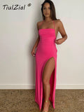 POSHOOT Halter Backless Tie Up Strapless Midi Dress Sleeveless Solid Summer Sexy Dress Party Club 2022
