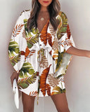 Poshoot Sexy V Neck Shirt Dress Women Summer Print Lace-Up Mini Dress Loose Boho Batwing Sleeve Button Beach Party Dresses