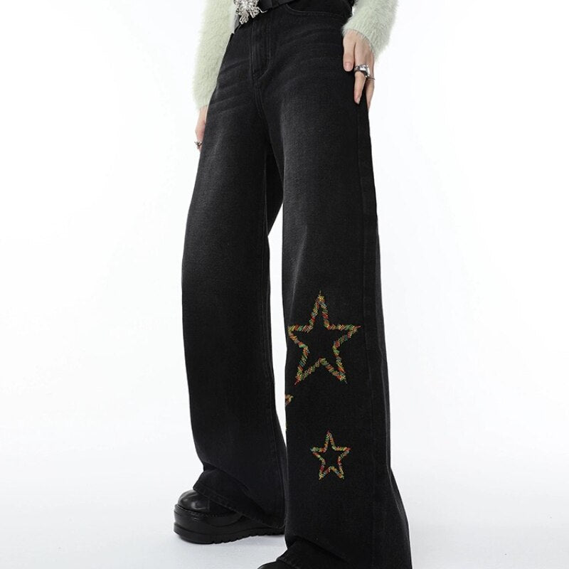 Poshoot Autumn Outfits     Y2k Vintage Star Black Baggy Jeans Women Hippie Grunge Wide Leg Denim Pants Kpop Harajuku Streetwear Oversize Trousers