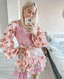 2023 Women's Spring Summer Dress Long Sleeve V-Neck Tiered Ruffled Dress Women Floral Print Elegant Party Dress