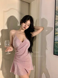 Poshoot   Nightdress Women's Summer Slim Lace Tank Mini Dress Hollowed Out 2023 New Hot  Sweet Pink V Neck 2023 6K29