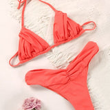 Poshoot  Bikini  Triangle Adjust Swimwear Women Bathing Suit Hollow Out Quality Pleated Swimsuit Female Double-Sided Bikini Set