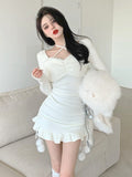 POSHOOT Korean Cute Sexy Party Mini Dress Women White Casual France Sweet Elegant Dress Female Slim Black Designer Dress Spring 2022 New