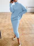 Poshoot Ribbed Knit 2 Piece Dress Set Outfits Ladies  Knitwear Top And Midi Skirt Sets For Women Casual Winter Sweater Sets 2023