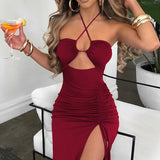 Poshoot  Sleeveless  Female Midi Backless Dresses Slim Night Club Party Women's Dress Bodycon Vestidos Elegantes Para Mujer