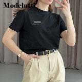 Back To School Poshoot 2022 New Summer Fashion Slim Round Neck With Inlaid Short Sleeve T-Shirt Women's  Solid Simple Casual Tops Female