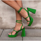 POSHOOT 2022 Summer New Women Fashion Platform Sandals Ankle Buckle Strap Female Shoes Block High Heels Sexy Ladies Solid Color Footwear