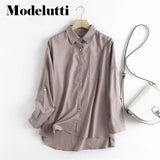 Back To School Poshoot 2022 New Spring Fashion Long Sleeve Folded Sleeves Linen Shirt Women Casual Solid Color Blouses Simple Tops Female