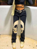 Poshoot Skull Vintage Printed Jeans Women High Waist Y2K Streetwear 90S Baggy Jeans Pants Denim Trousers Harajuku Cargo Straight Jean