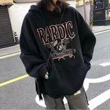 Poshoot Women Harajuku Hoodie Autumn And Winter Plus Velvet Sweatshirt Hip-Hop Planet Printing Fashion Hooded Loose Top Women Sweatshirt