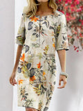 Poshoot Cotton Linen Boho Dress Women 2022 Summer New Floral Printed Bohemian Sundress Casual Short Sleeve O Neck Vintage Beach Vestidos