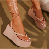 POSHOOT Women's Sandals Wedges Heels Female Metal Chain Fashion Platform Shoes 2024 New Summer Ladies Clip Toe Ankle Strap Casual Sandal