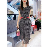 POSHOOT Summer Elegant Fashion Printed Chiffon Women Dress Ruffles Sleeve Chic Midi Dress Korean Temperament Sleeveless A-Line Skirt