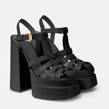 POSHOOT Women Sandals Solid High Heels Buckle Ankle Strap Ladies Shoes Thick Heels Platform Fashion Summer Female Pumps 2022 New Sandals