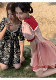 POSHOOT Pink Vintage Kawaii Lolita Dress Women Puff Sleeve France Elegant Party Mini Dresses Lace Sweet Cute Princess Dress Summer 2022