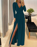 POSHOOT Sexy Long Evening Dress Elegant Dress For Women V-Neck Side Split Party Dresses Female Summer Fashion Casual Club Ladies Clothes