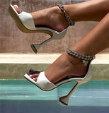 POSHOOT Brand New Women Sandals Rhinestone Chain Square Toe Wedding Shoes Banquet Sandals Super High Heels Women Pump