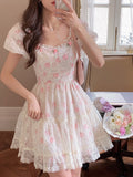 POSHOOT Floral Lace Korean Sweet Dress Women France Vintage Elegant Party Mini Dresses Female Print Casual Beach Boho Fairy Dress Summer