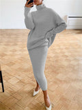 Poshoot Ribbed Knit 2 Piece Dress Set Outfits Ladies  Knitwear Top And Midi Skirt Sets For Women Casual Winter Sweater Sets 2023