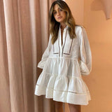 Sexy Pleated White Dress For Women Long Sleeve Dress Women Tiered Ruffle Party Dresses Elegant Chic Ladies Dress