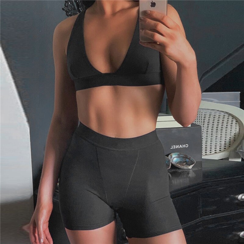 Poshoot Casual Tracksuit Women 2022 Tank Crop Top Shorts Pants Suit Summer Sport Gym Running Fitness Womens Two Peice Sets Yoga Outifits