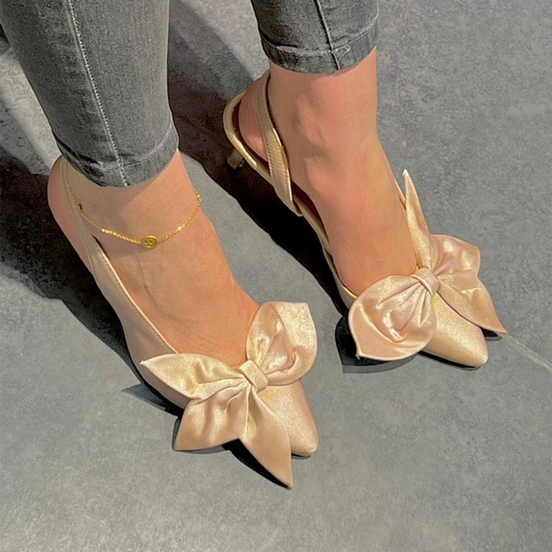 POSHOOT 2022 New Women Sandals Female Silk Pointed Toe Elegant Flower Shoes Ladeis Solid Color Thin High Heels Retro Plus Size Footwear