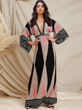 Poshoot Women's Spring Summer Long Dress Female New Short Sleeve Big Size African V Neck Print Long Maxi Casual Dresses