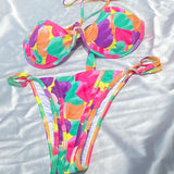 Poshoot  Leopard Swimwear  Bikinis Patchwork Swimsuit Women 2023 Bathing Suit Print Bikini Sets Solid Beachwear Cup