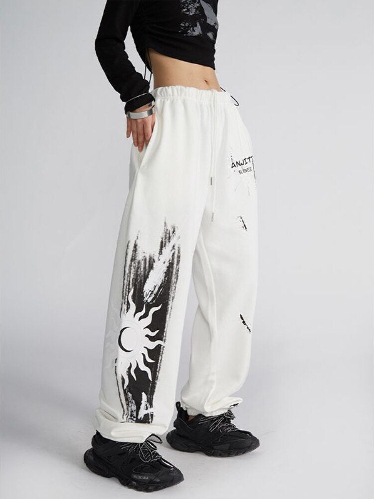Poshoot  Autumn Outfits     Hippie Graffiti White Baggy Sweatpants Women Kpop Grunge Oversize Sports Pants Harajuku Streetwear Wide Leg Trousers