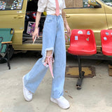 POSHOOT Blue Korean Style Kawaii Sweet Jeans Women Japanese High Waist Casual Cute Jeans Female Bow Bandage Wide-Legged Pants Summer New