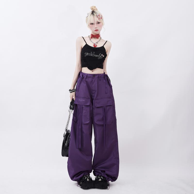 Poshoot  Autumn Outfits   Y2k Aesthetic Purple Cargo Pants Women Hippie Kpop Oversize Baggy Trousers Korean Fashion Harajuku Wide Leg Pantalons