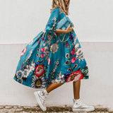 Poshoot Summer Women Dress Floral Print A Line 3/4 Sleeve Casual Loose O Neck Party Boho Dresses Elegant Long Dress