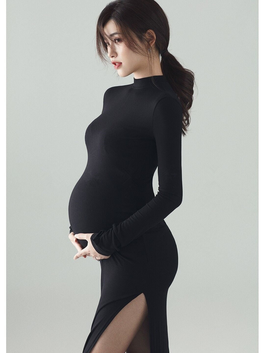 New Black  Maternity Dresses Photography Props Split Side Long Pregnancy Clothes Photo Shoot For Pregnant Women Dress 2023