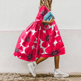 Poshoot Summer Women Dress Floral Print A Line 3/4 Sleeve Casual Loose O Neck Party Boho Dresses Elegant Long Dress