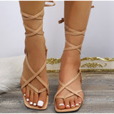 POSHOOT New Summer 2022 Women Sandals Female Pu Square Toe Fashion Party Shoes Ladies Solid Ankle Straps Plus Size Rome Footwear