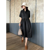 Poshoot 2022 Summer New Designer Black Linen Dress Women