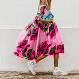 Poshoot Summer Women Dress Floral Print A Line 3/4 Sleeve Casual Loose O Neck Party Boho Dresses Elegant Long Dress