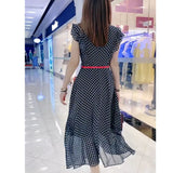 POSHOOT Summer Elegant Fashion Printed Chiffon Women Dress Ruffles Sleeve Chic Midi Dress Korean Temperament Sleeveless A-Line Skirt