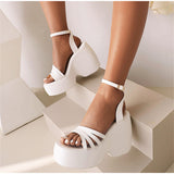 POSHOOT Women Sandals 2022 New Fashion Platform Female Pu Wedges Party Shoes Ladies Buckle Straps Solid Cilor Peep Toe Wedding Footwear