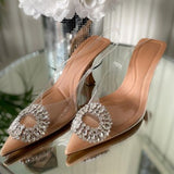 POSHOOT Rhinestones Pointed Toe Women Sandals New Female Transparent Thin High Party Shoes Ladies Sexy Pu Leather Shallow Footwear 2022